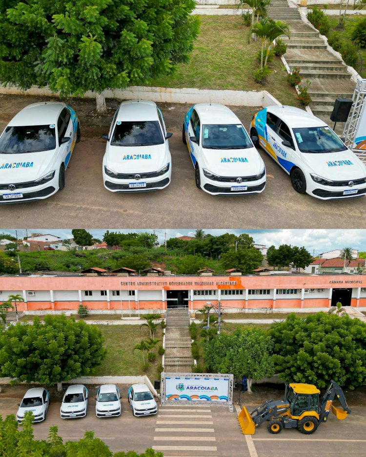 Solenidade de entrega de 02 novos veículos para a Secretaria de Saúde e 01 retroescavadeira para o Município de Aracoiaba.